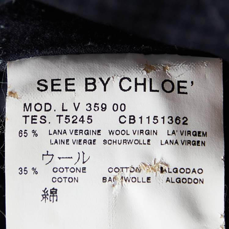 Pre Owned See by Chloe Grey Checked Wool & Cotton Shift Dress S