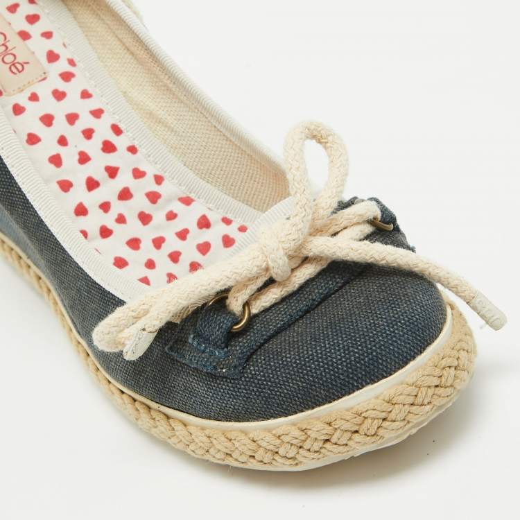 Pre Owned See by Chloe Navy Blue Denim Wedge Pumps Size 38