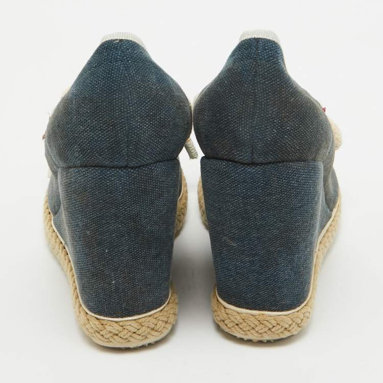 Pre Owned See by Chloe Navy Blue Denim Wedge Pumps Size 38