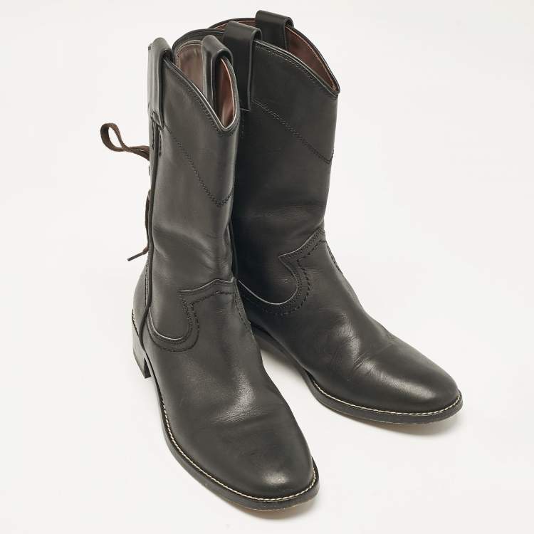 Pre Owned See by Chloe Black Leather Mid Calf Boots Size 37