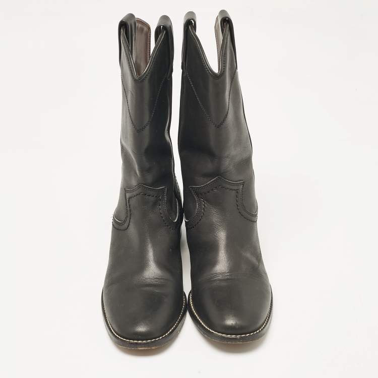 Pre Owned See by Chloe Black Leather Mid Calf Boots Size 37