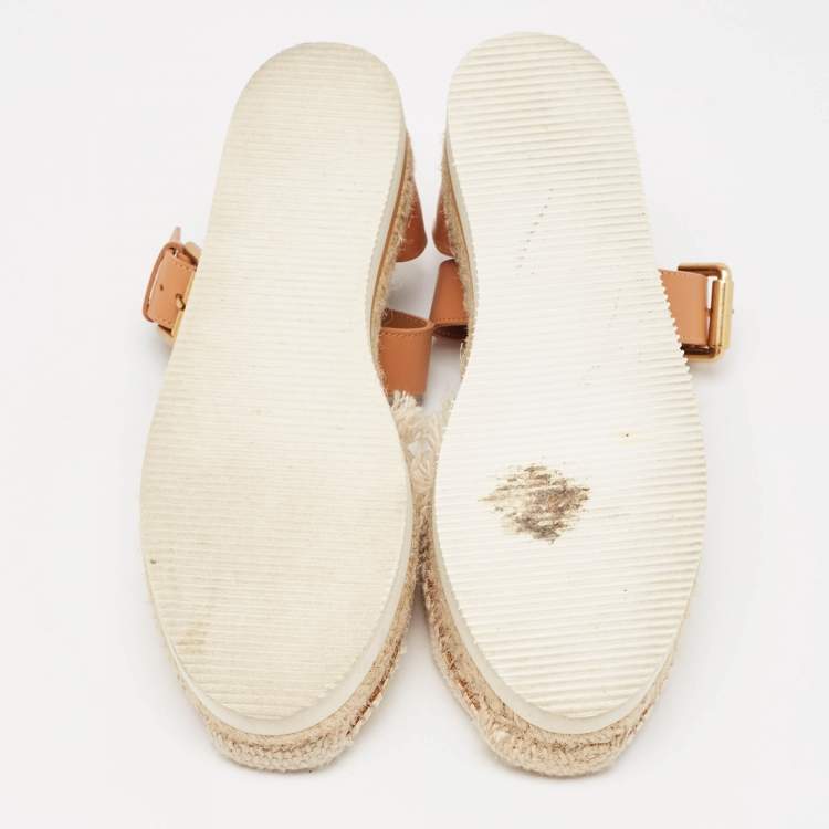 Pre Owned See by Chloe Cream/Brown Knit Fabric and Leather Ankle Strap Sandals Size 40