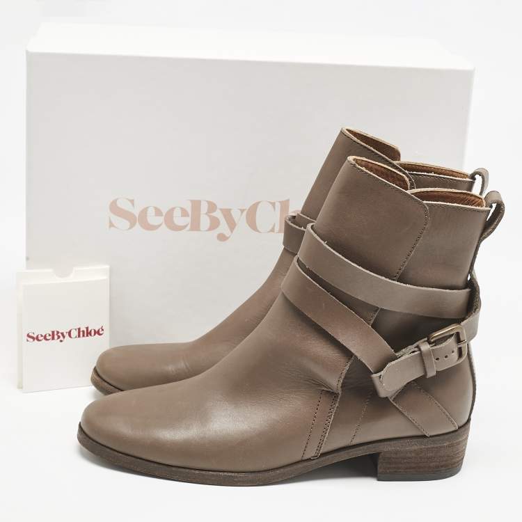 Pre Owned See by Chloe Brown Leather Ankle Length Boots Size 36.5