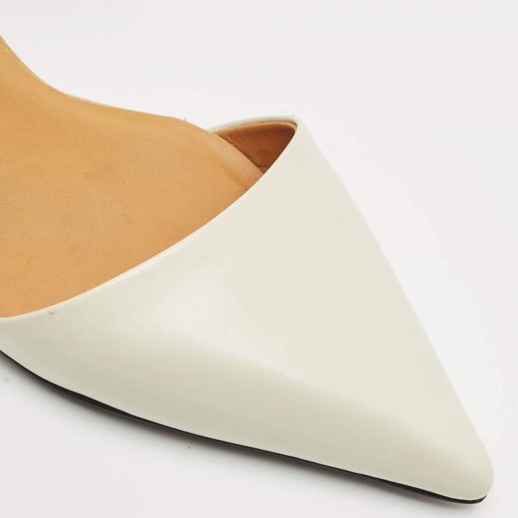 Pre Owned See by Chloe White/Brown Leather Pointed Toe  Ankle Wrap Pumps Size 39.5