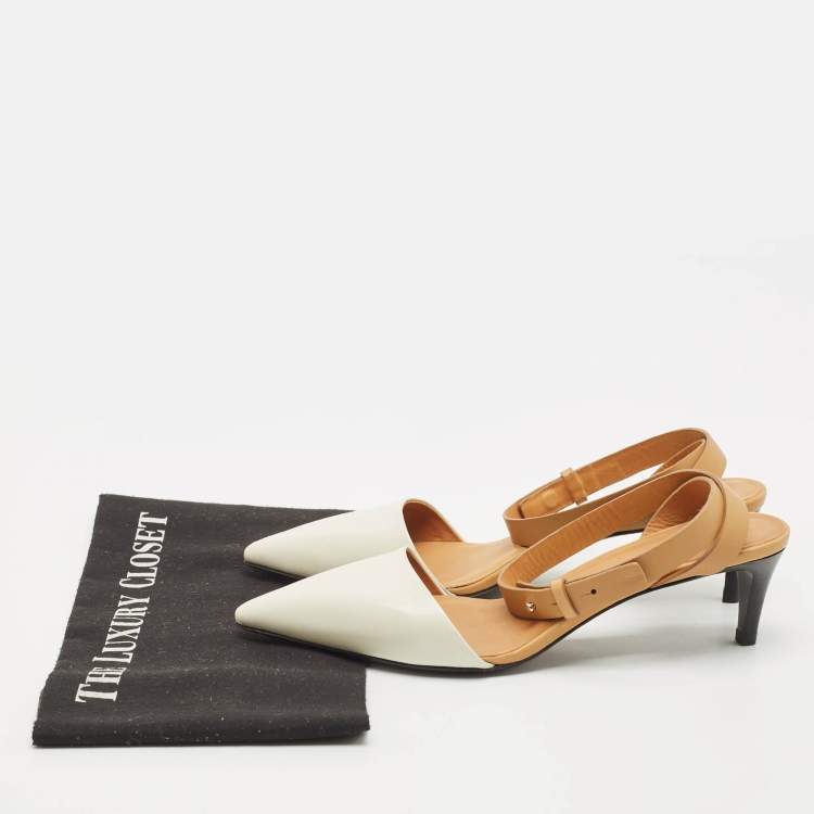 Pre Owned See by Chloe White/Brown Leather Pointed Toe  Ankle Wrap Pumps Size 39.5