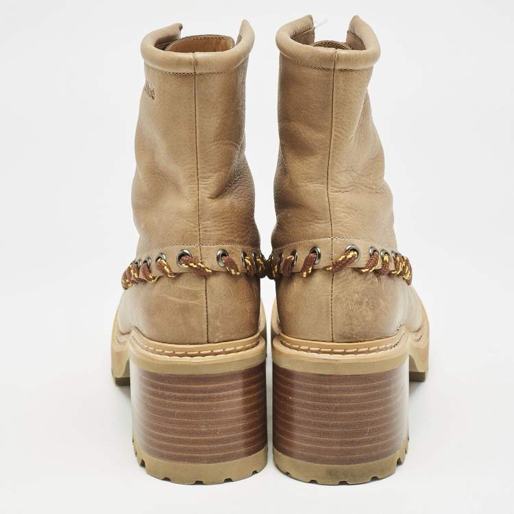 Pre Owned See by Chloe Beige Leather Mahalia Ankle Length Boots Size 39