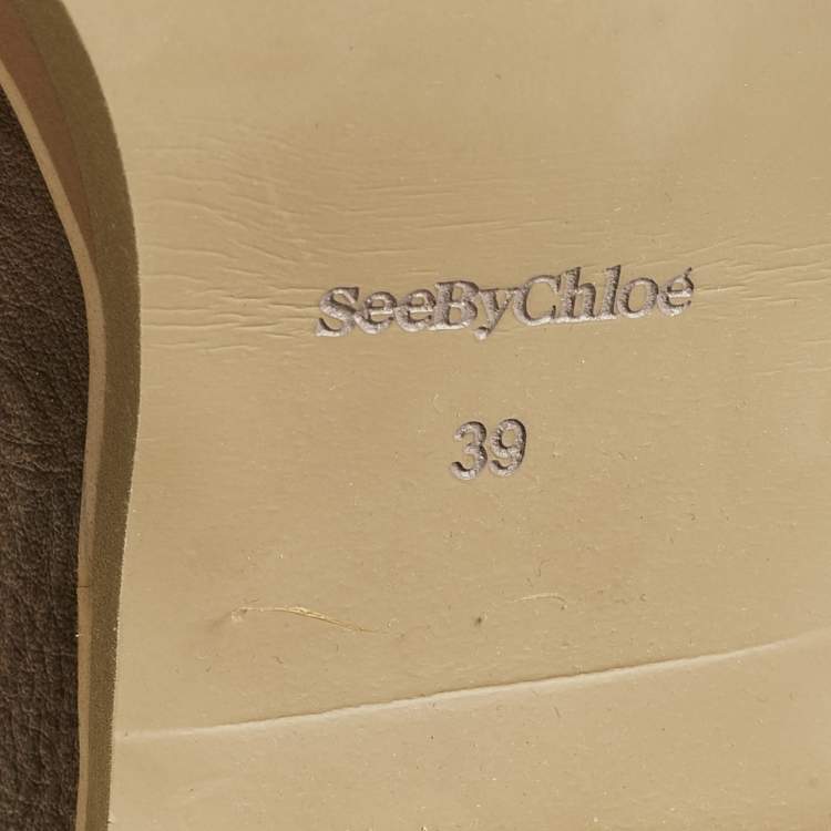Pre Owned See by Chloe Beige Leather Mahalia Ankle Length Boots Size 39