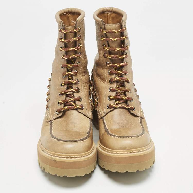 Pre Owned See by Chloe Beige Leather Mahalia Ankle Length Boots Size 39