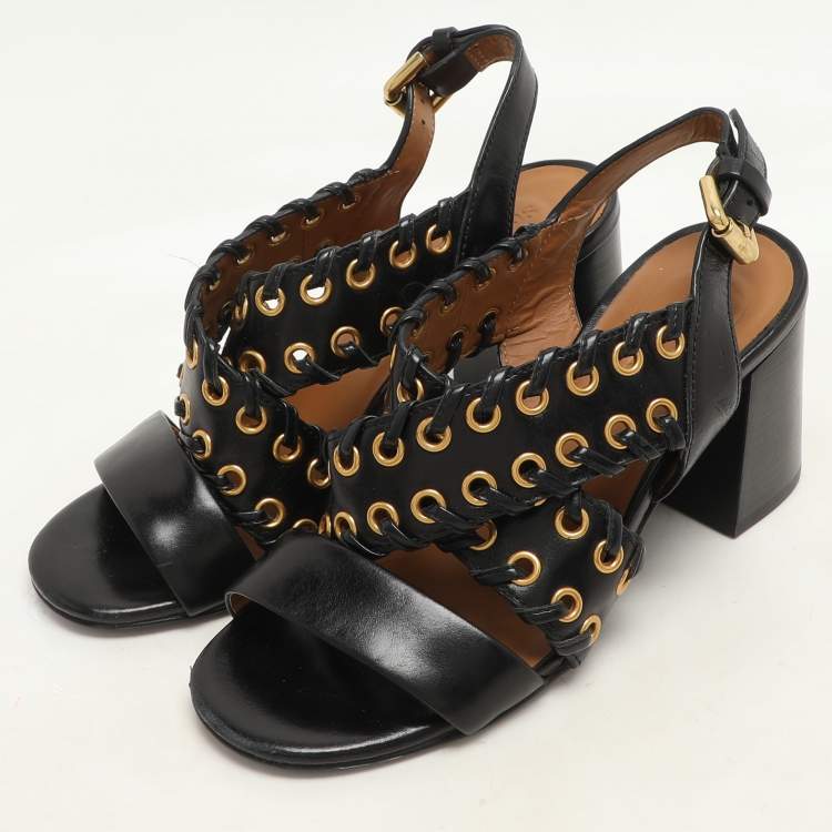 Pre Owned See by Chloe Black Leather Slingback Sandals Size 35.5