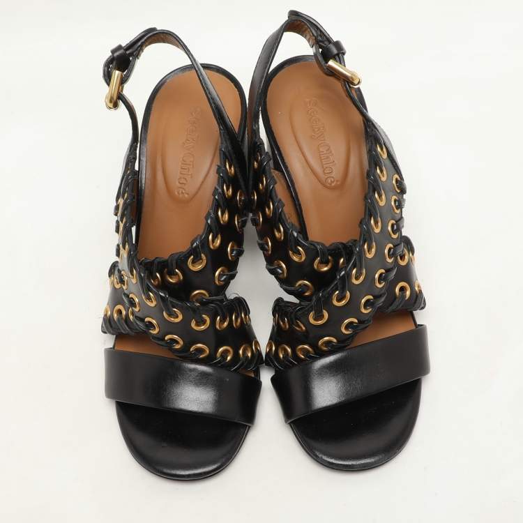Pre Owned See by Chloe Black Leather Slingback Sandals Size 35.5