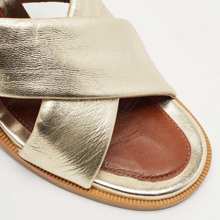 Pre Owned See by Chloe Light Gold Leather Lyna Slingback Sandals Size 41
