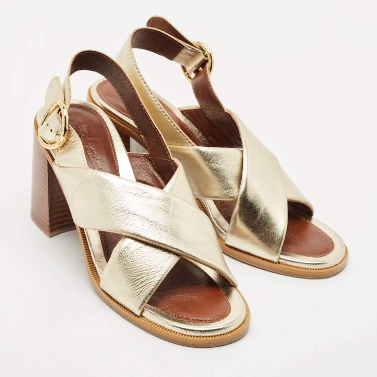 Pre Owned See by Chloe Light Gold Leather Lyna Slingback Sandals Size 41