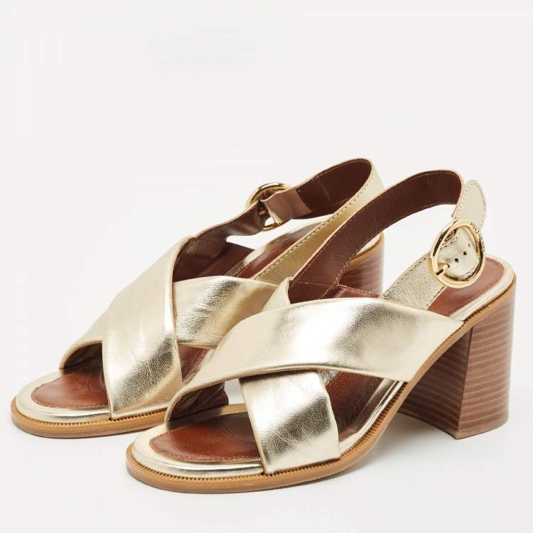 Pre Owned See by Chloe Light Gold Leather Lyna Slingback Sandals Size 41
