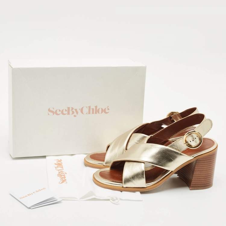 Pre Owned See by Chloe Light Gold Leather Lyna Slingback Sandals Size 41