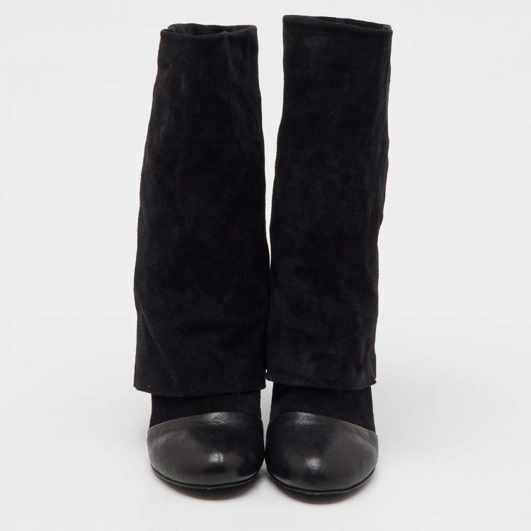 Pre Owned See by Chloe Black Suede and Leather Foldover Mid Calf Boots Size 39