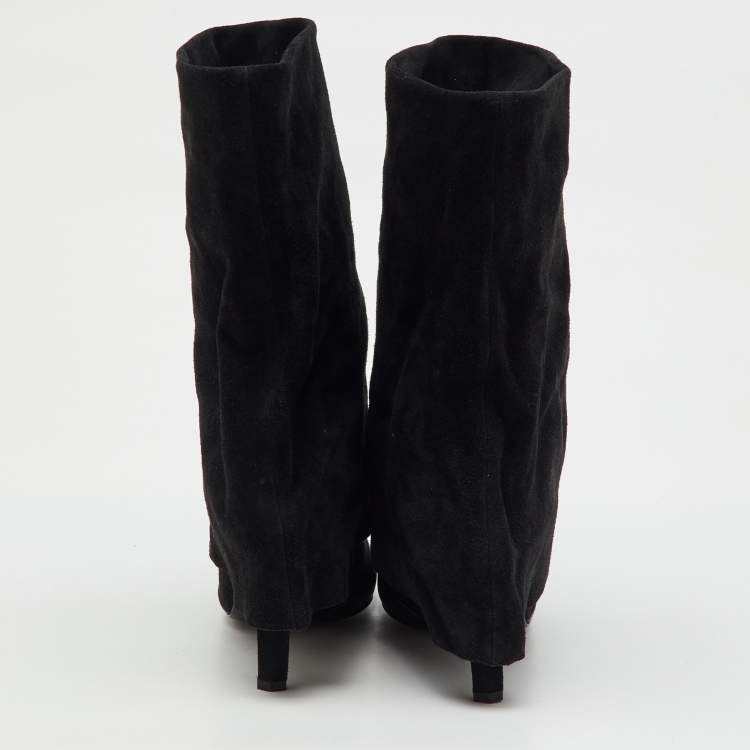 Pre Owned See by Chloe Black Suede and Leather Foldover Mid Calf Boots Size 39