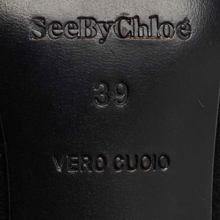 Pre Owned See by Chloe Black Suede and Leather Foldover Mid Calf Boots Size 39