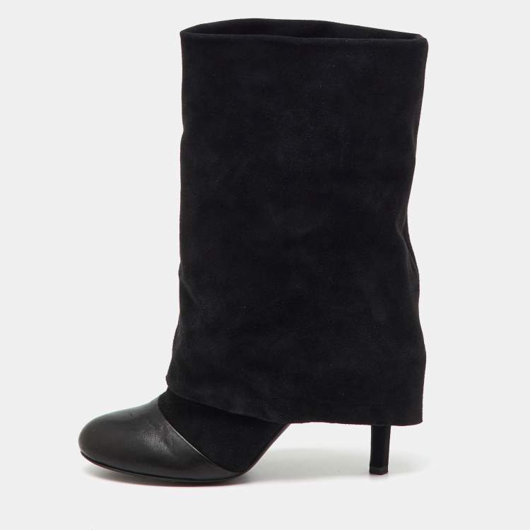 Pre Owned See by Chloe Black Suede and Leather Foldover Mid Calf Boots Size 39