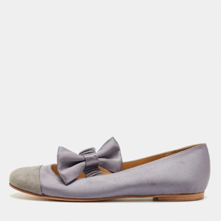 Pre Owned See by Chloe Purple Satin Bow Ballet Flats Size 37