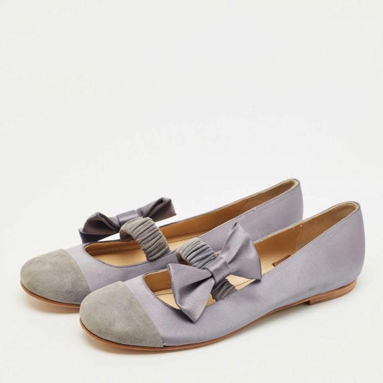 Pre Owned See by Chloe Purple Satin Bow Ballet Flats Size 37