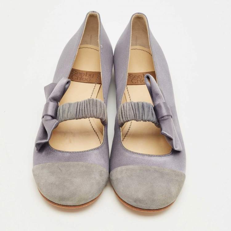 Pre Owned See by Chloe Purple Satin Bow Ballet Flats Size 37