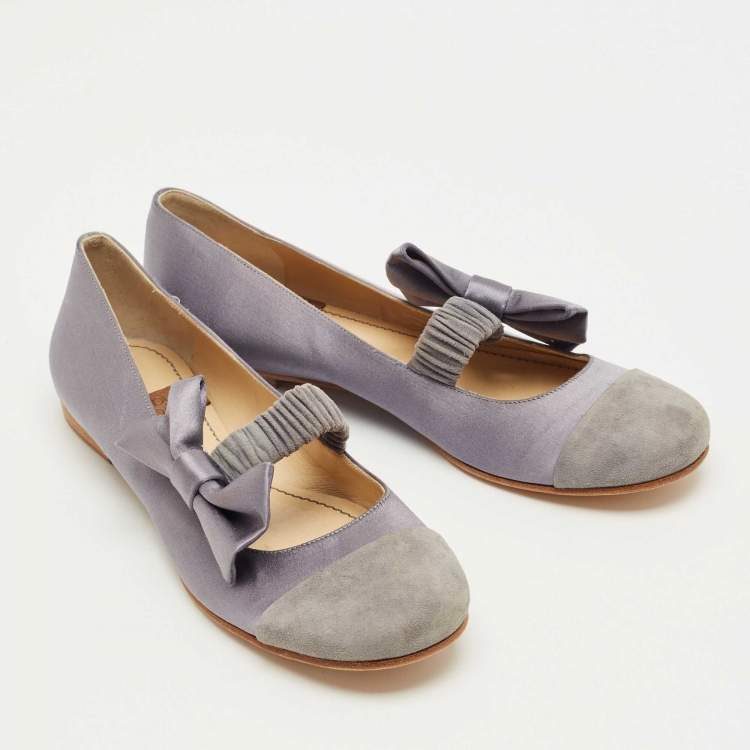 Pre Owned See by Chloe Purple Satin Bow Ballet Flats Size 37