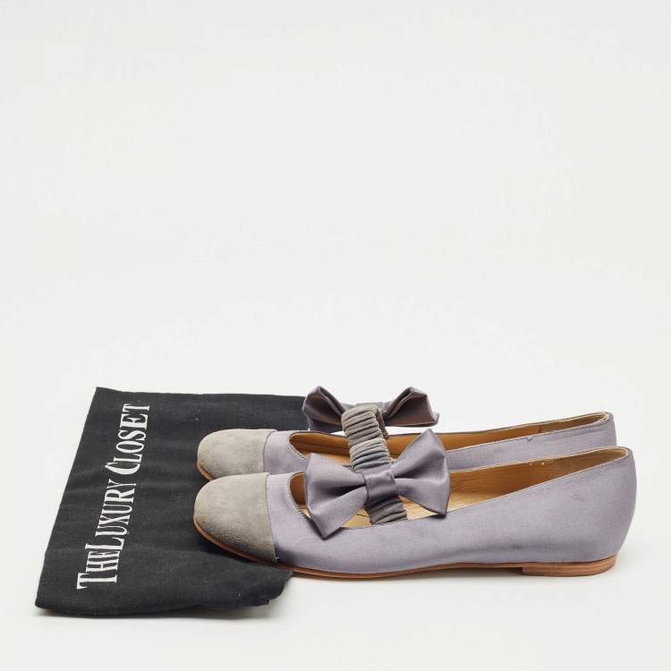 Pre Owned See by Chloe Purple Satin Bow Ballet Flats Size 37