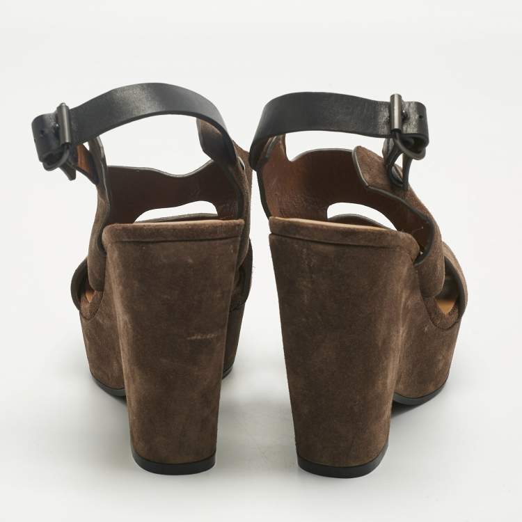 Pre Owned See by Chloé Brown Suede Wedge Sandals Size 38