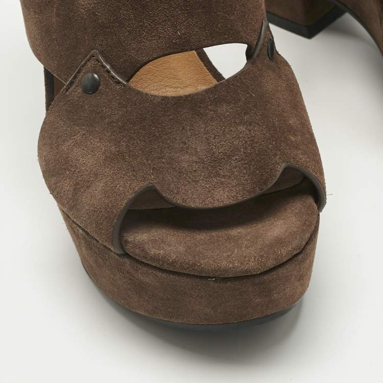 Pre Owned See by Chloé Brown Suede Wedge Sandals Size 38