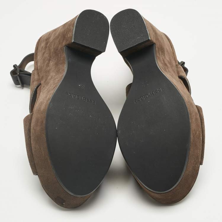 Pre Owned See by Chloé Brown Suede Wedge Sandals Size 38