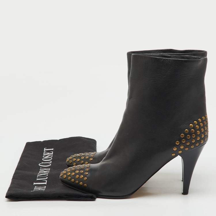 Pre Owned See by Chloe Dark Grey Leather Studded Ankle Length Boots Size 38.5