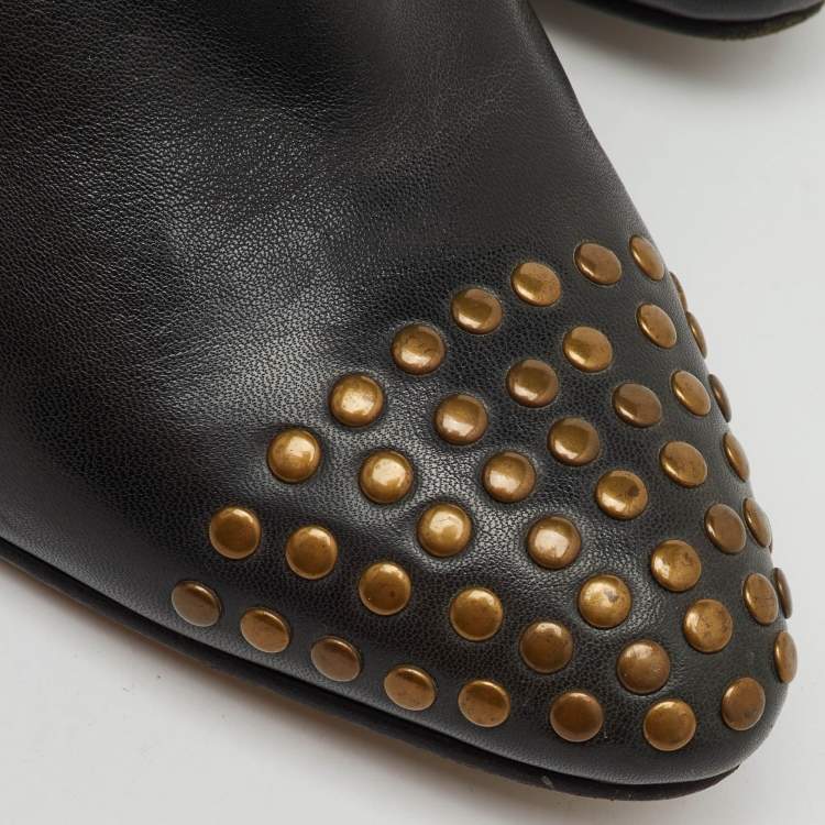 Pre Owned See by Chloe Dark Grey Leather Studded Ankle Length Boots Size 38.5