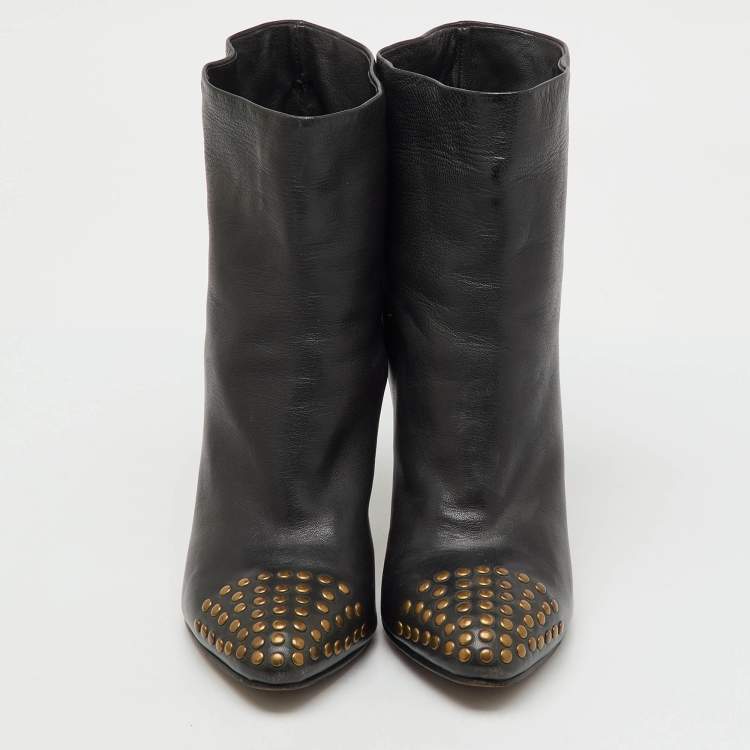 Pre Owned See by Chloe Dark Grey Leather Studded Ankle Length Boots Size 38.5