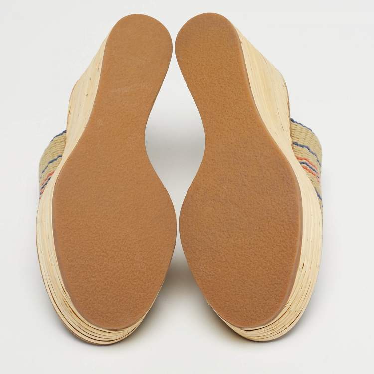 Pre Owned See By Chloe Multicolor Knit Fabric Espadrille Wedge Sandals Size 38