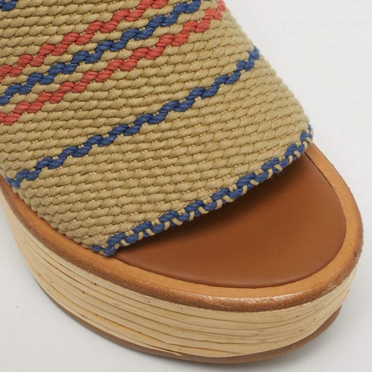 Pre Owned See By Chloe Multicolor Knit Fabric Espadrille Wedge Sandals Size 38