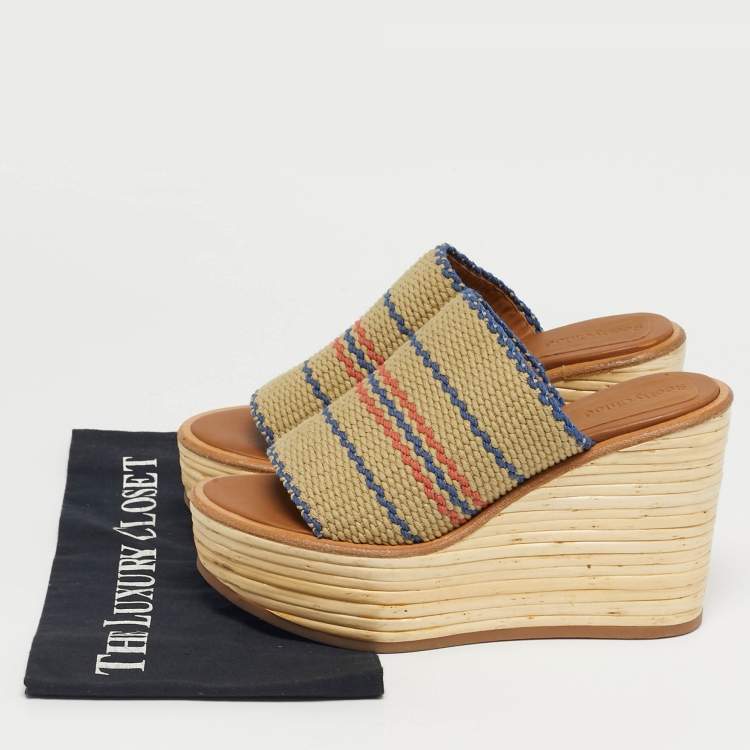 Pre Owned See By Chloe Multicolor Knit Fabric Espadrille Wedge Sandals Size 38