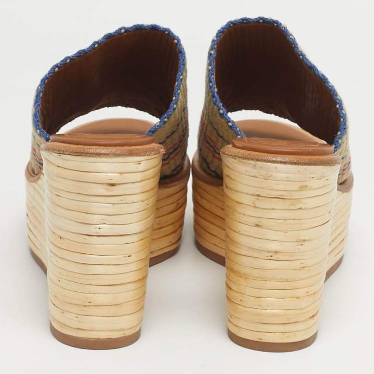 Pre Owned See By Chloe Multicolor Knit Fabric Espadrille Wedge Sandals Size 38