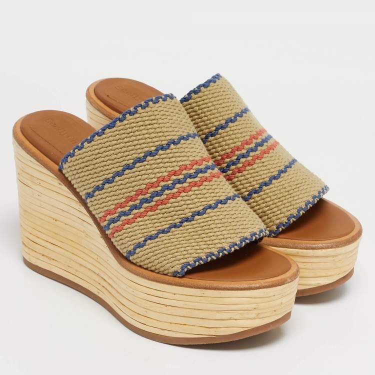 Pre Owned See By Chloe Multicolor Knit Fabric Espadrille Wedge Sandals Size 38