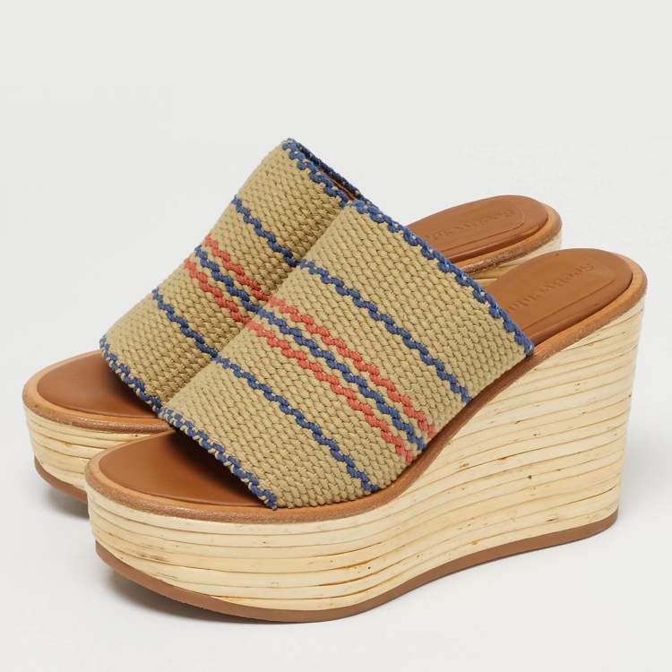 Pre Owned See By Chloe Multicolor Knit Fabric Espadrille Wedge Sandals Size 38