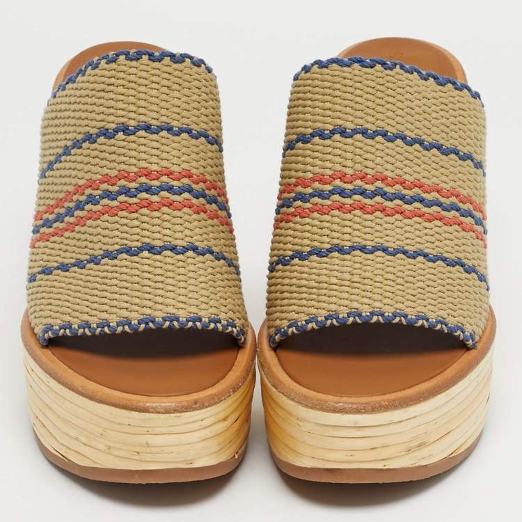 Pre Owned See By Chloe Multicolor Knit Fabric Espadrille Wedge Sandals Size 38