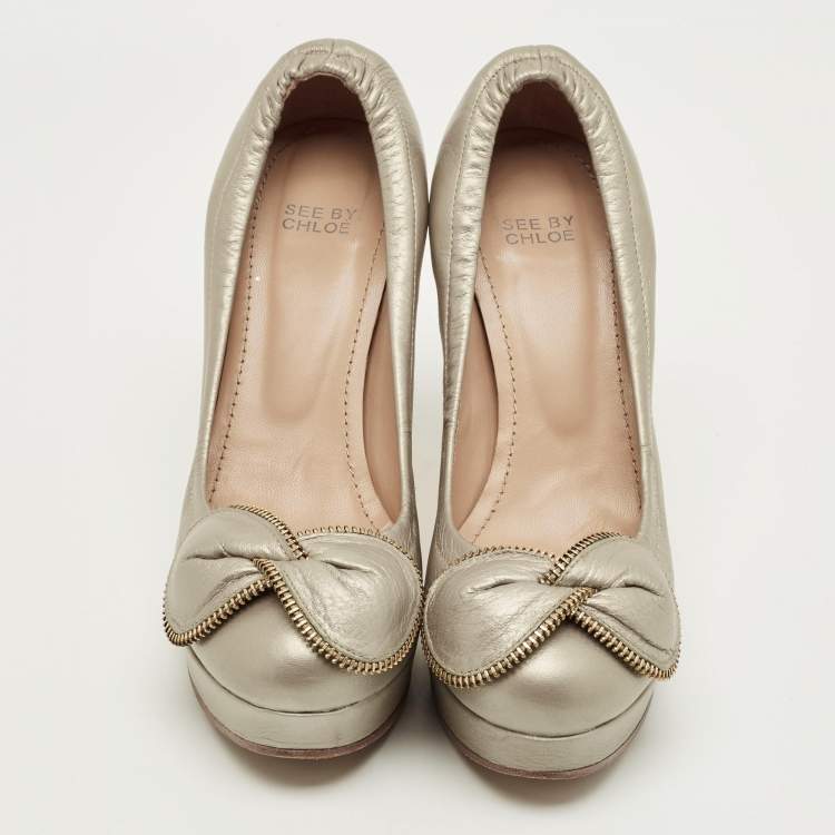Pre Owned See by Chloé Size 40 Metallic Leather Platform Pumps
