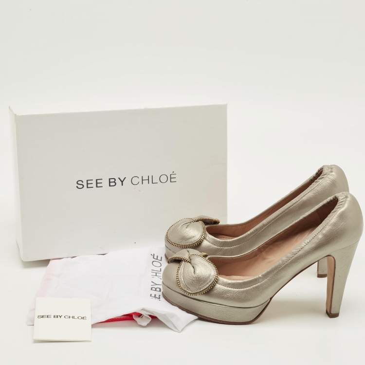 Pre Owned See by Chloé Size 40 Metallic Leather Platform Pumps