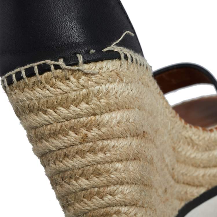 Pre Owned See by Chloe Black Leather Espadrille Wedge Sandals Size 35