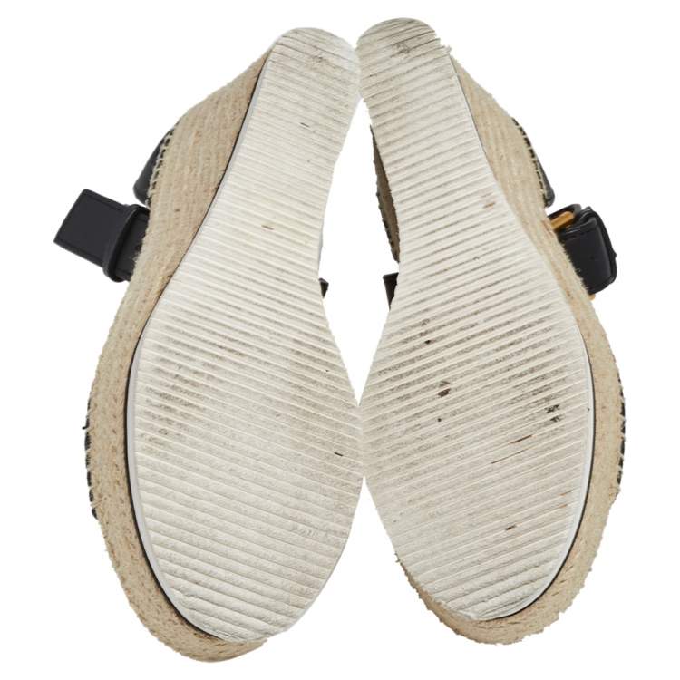 Pre Owned See by Chloe Black Leather Espadrille Wedge Sandals Size 35