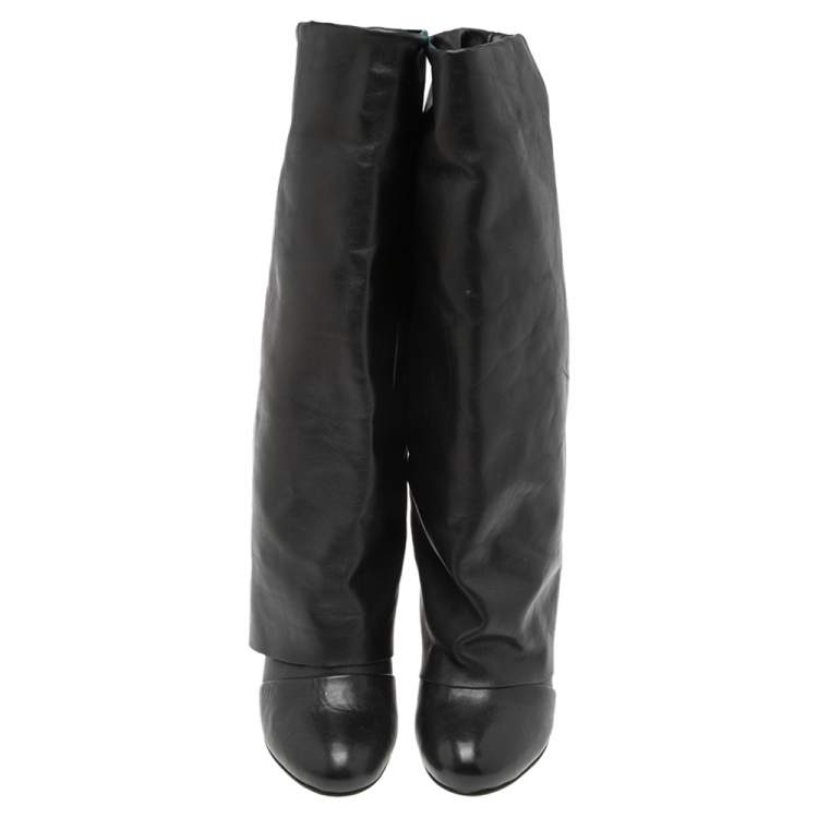 Pre Owned See By Chloe Black Leather Knee Length Boots Size 37