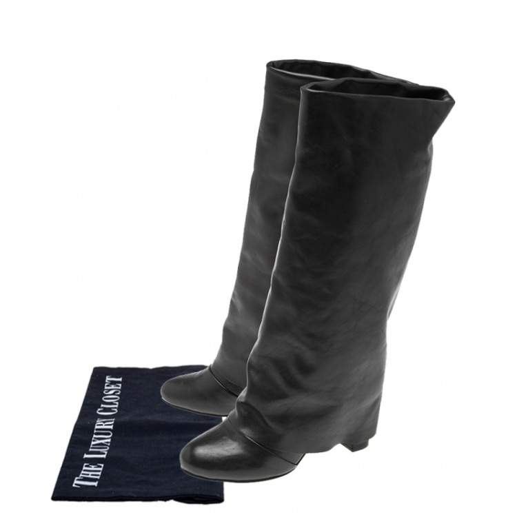 Pre Owned See By Chloe Black Leather Knee Length Boots Size 37