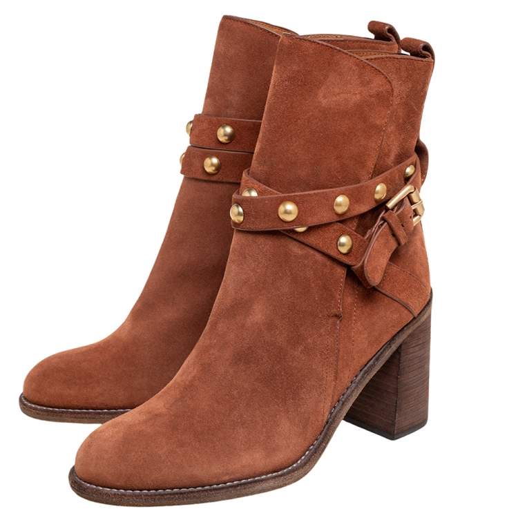 Pre Owned See By Chloe Brown Suede Janis Heeled Ankle Boots Size 39
