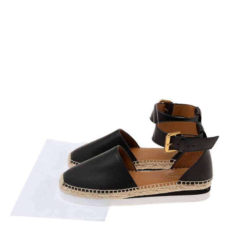 Pre Owned See by Chloe Black Leather Espadrille Sandals Size 39
