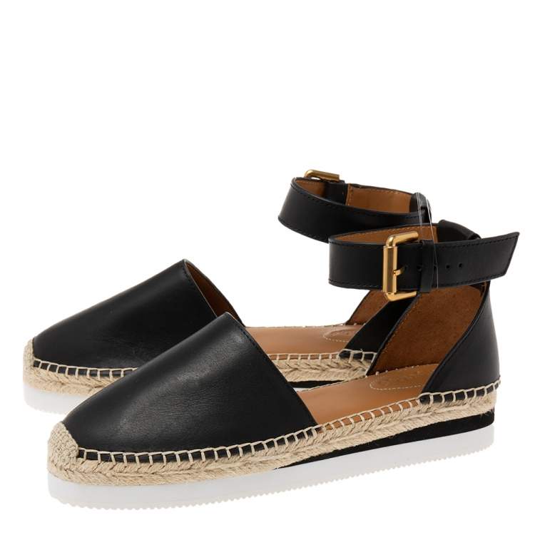 Pre Owned See by Chloe Black Leather Espadrille Sandals Size 39