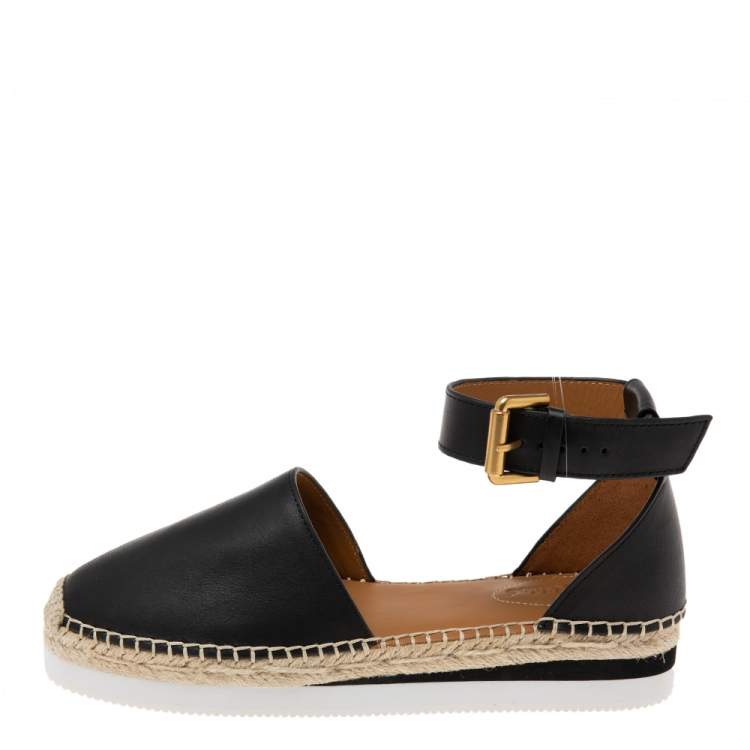 Pre Owned See by Chloe Black Leather Espadrille Sandals Size 39